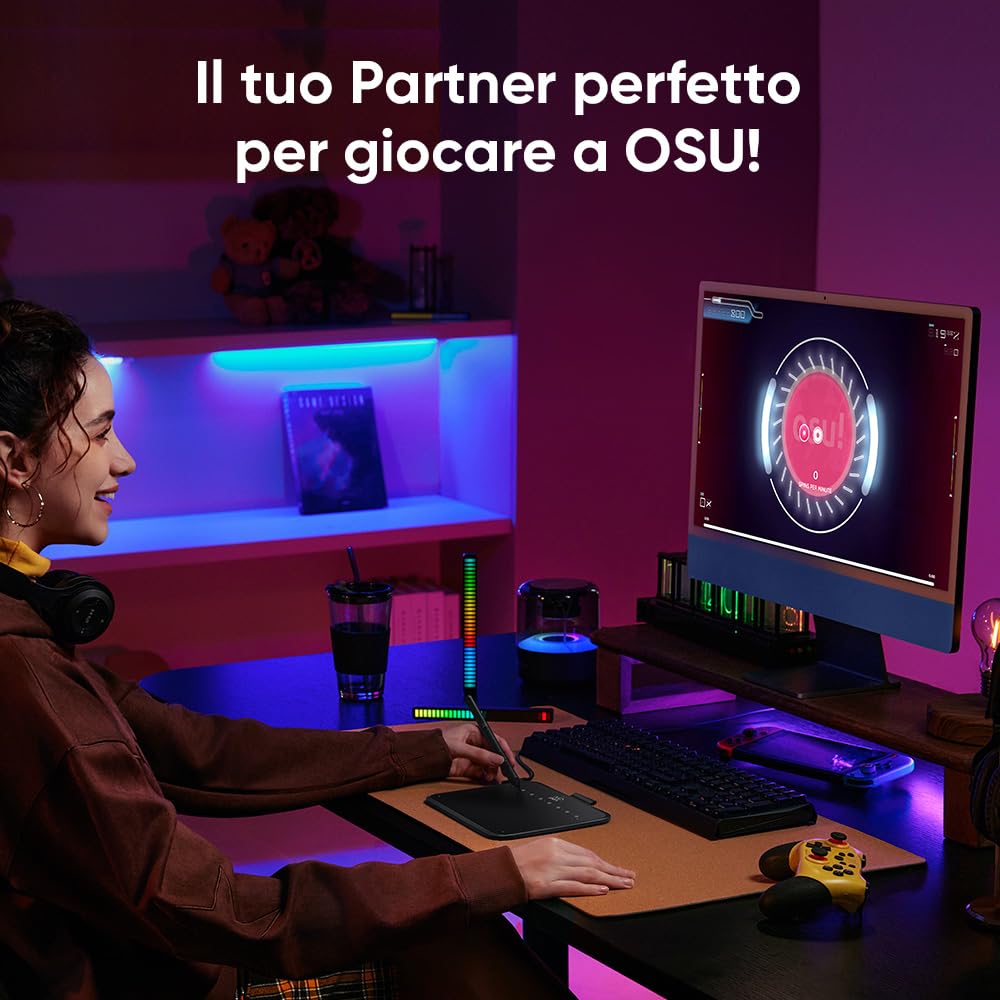 XPPen Deco 640 Tavoletta grafica, 16384 livelli di pressione, supporto inclinazione a 60°, 8 tasti, adatto per OSU, editing video, firma