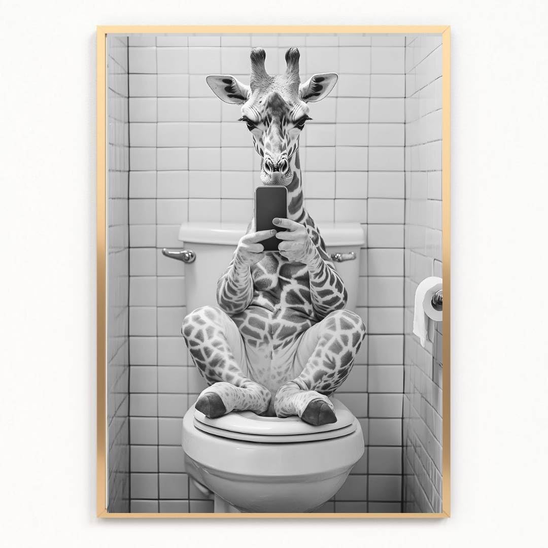 gfc Funny Bathroom Toilet animal Print Picture Poster giraffe on a toilet selfie phone A4 UNFRAMED wall art Home decor Decorating