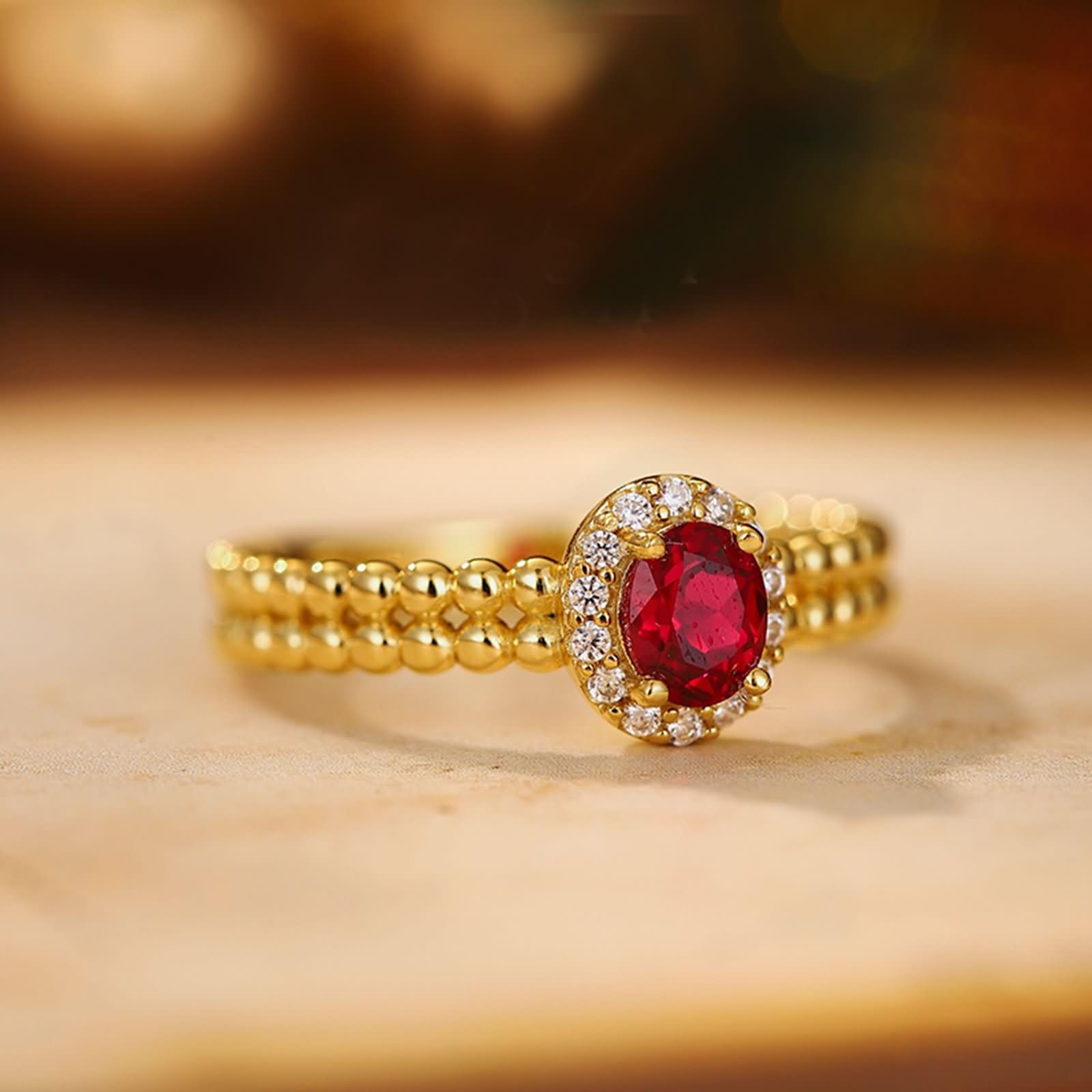 Anillos de Mujer Compromiso Oro 9K / 14K / 18K, 4 Garras Oval con Rubí de 0,5 ct y Moissanita, Anillo de Eternidad Oro Mujer