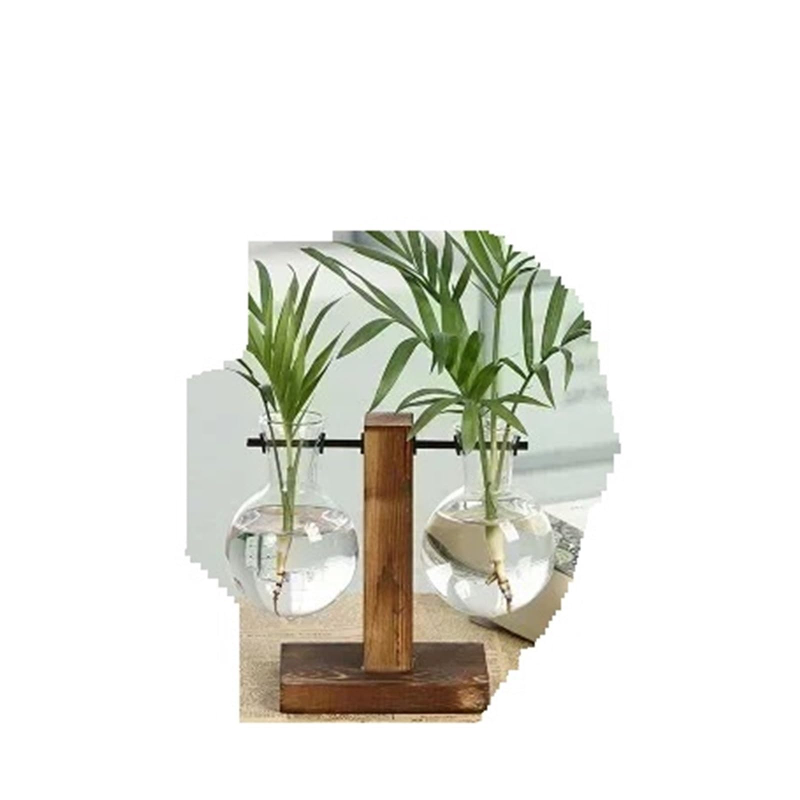 Terrarium Hydroponic Plant Vases Vintage Flower Pot Transparent Vase Wooden Frame Glass Tabletop Plants Home Bonsai Decor(Parallel Bottle)