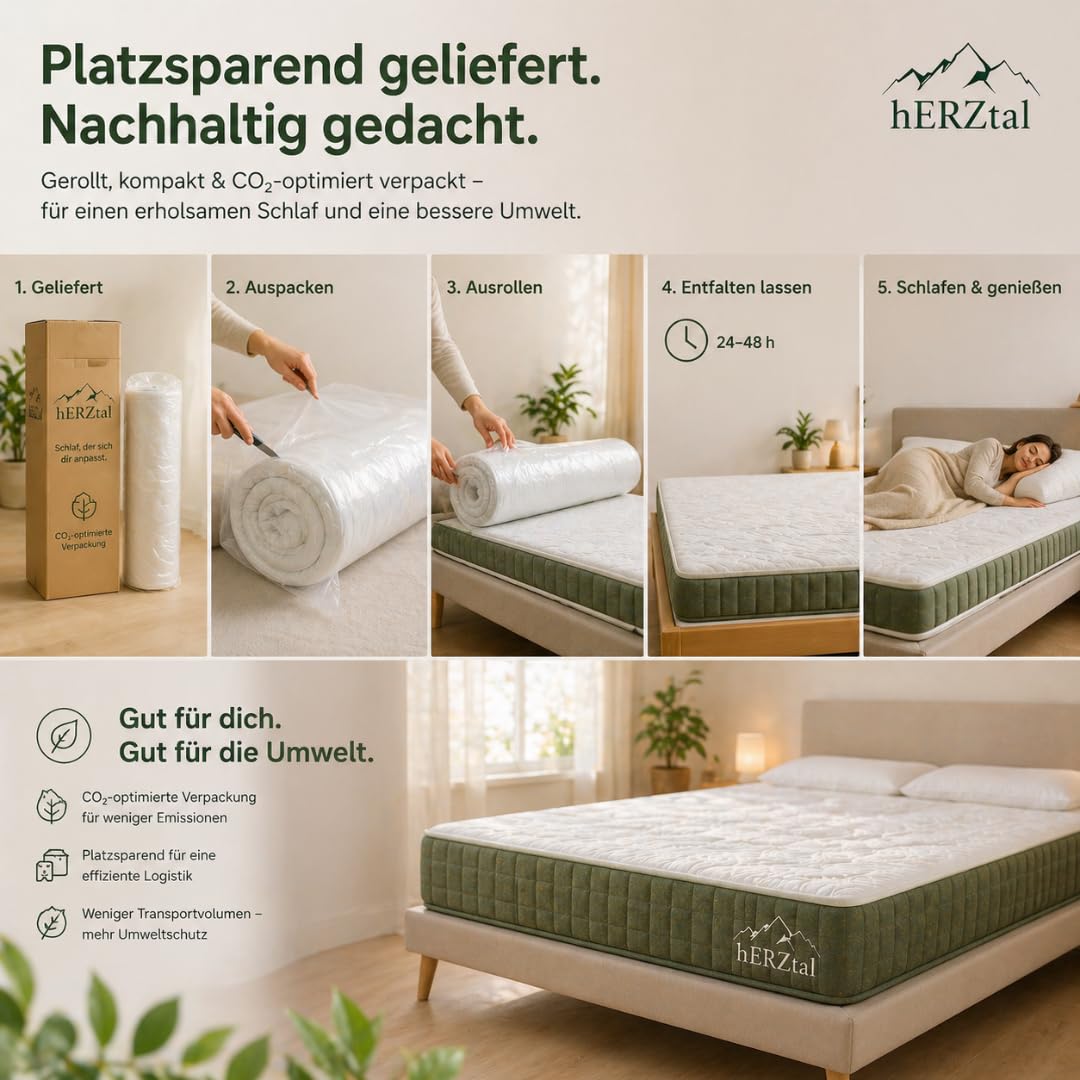 7-Zonen Taschenfederkernmatratze 22 cm – H2-H5 Härtegrade, beidseitiger Topper (weich/fest), ergonomisch & atmungsaktiv, Oeko-TEX, 30 Nächte Probeschlafen, gerollt geliefert (90x200 cm, H4)