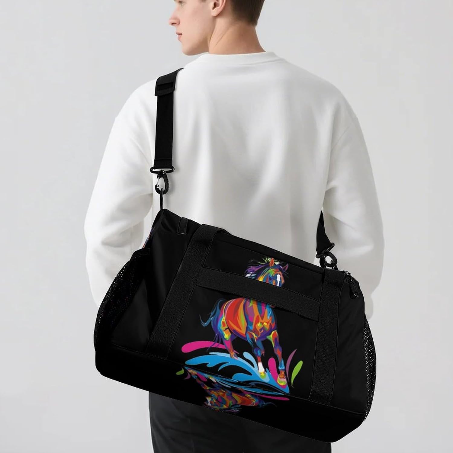 Colorful Horse Pop Art Gym Bag Weekender Duffle Bags for Travel Workout Yoga Sport image 5