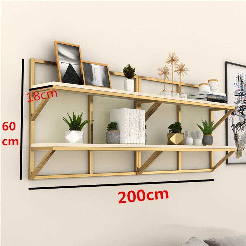 Estantes Flotantes de 2 Niveles, Oro Salón Estante de Exhibición, Montado en la Pared Estantes de Almacenamiento para El Dormitorio, Sala de Estar, Cocina, Baño