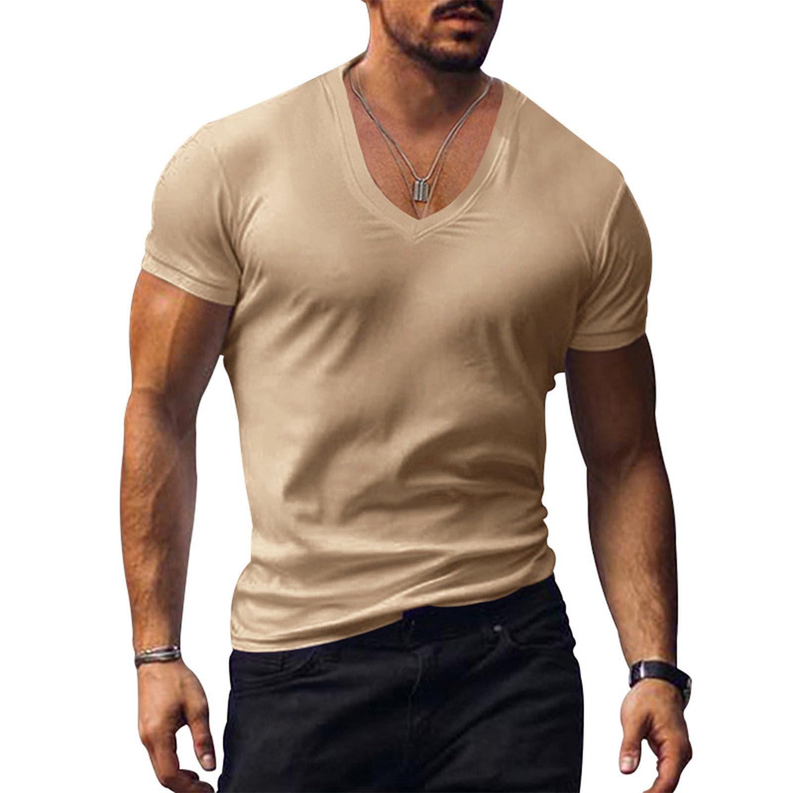 Mens V Neck T Shirts Wrinkle Free Tops Short Sleeve Lightweight Hippie Tee Trendy Casual Muscle T Shirts