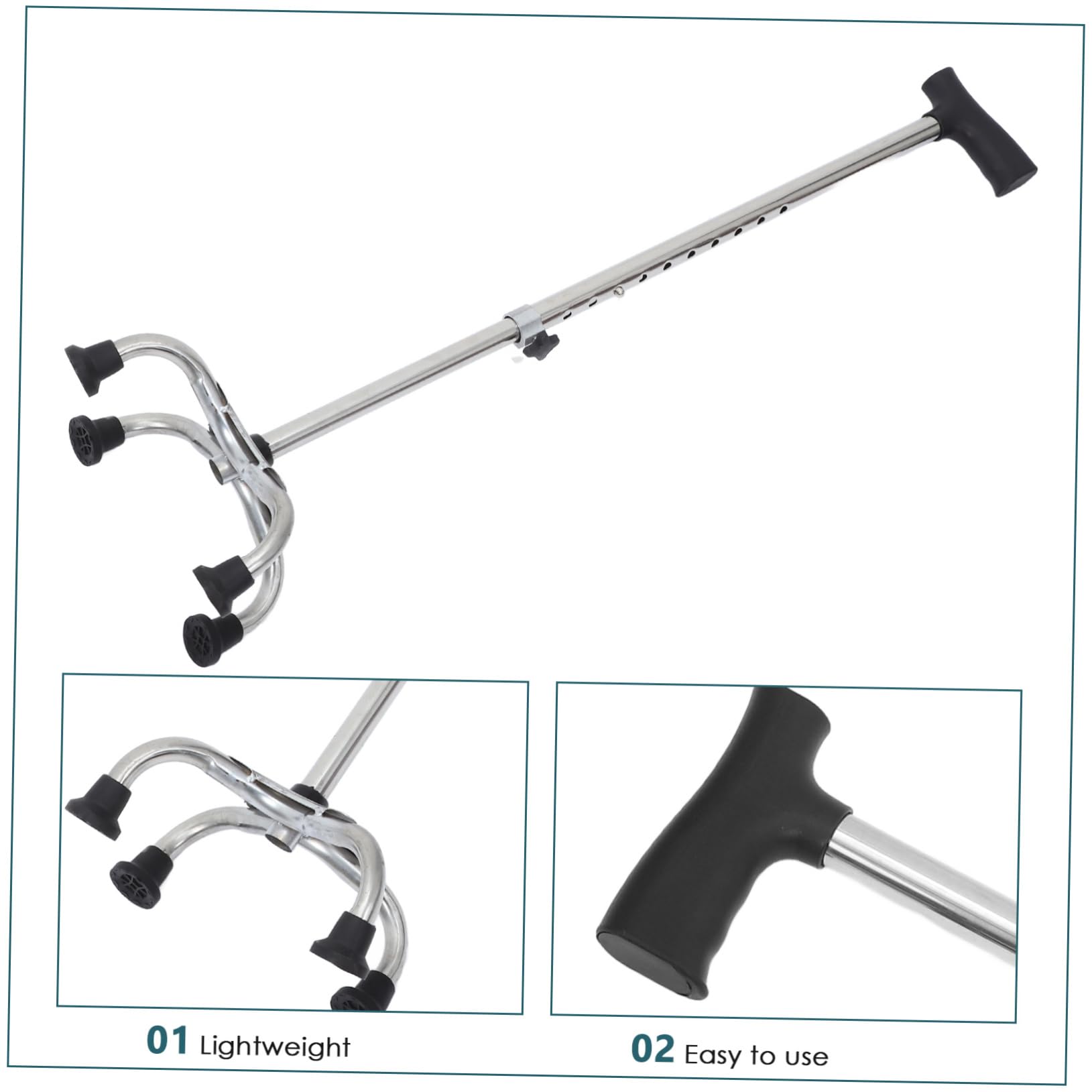 Verstellbarer Gehstock für Senioren rutschfest Ergonomisch Schwarz aus Abs Edelstahl und Gummi 100kg Belastbar für Drinnen und Draußen