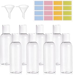 Ailvor 100ml Travel Bottles, Travel Bottles for Toiletries Empty Refillable, 8pcs Clear Container Travel with 2 Funnels and Colorful Labels, Plastic Travel Bottles for Shampoo Lotions Cosmetics