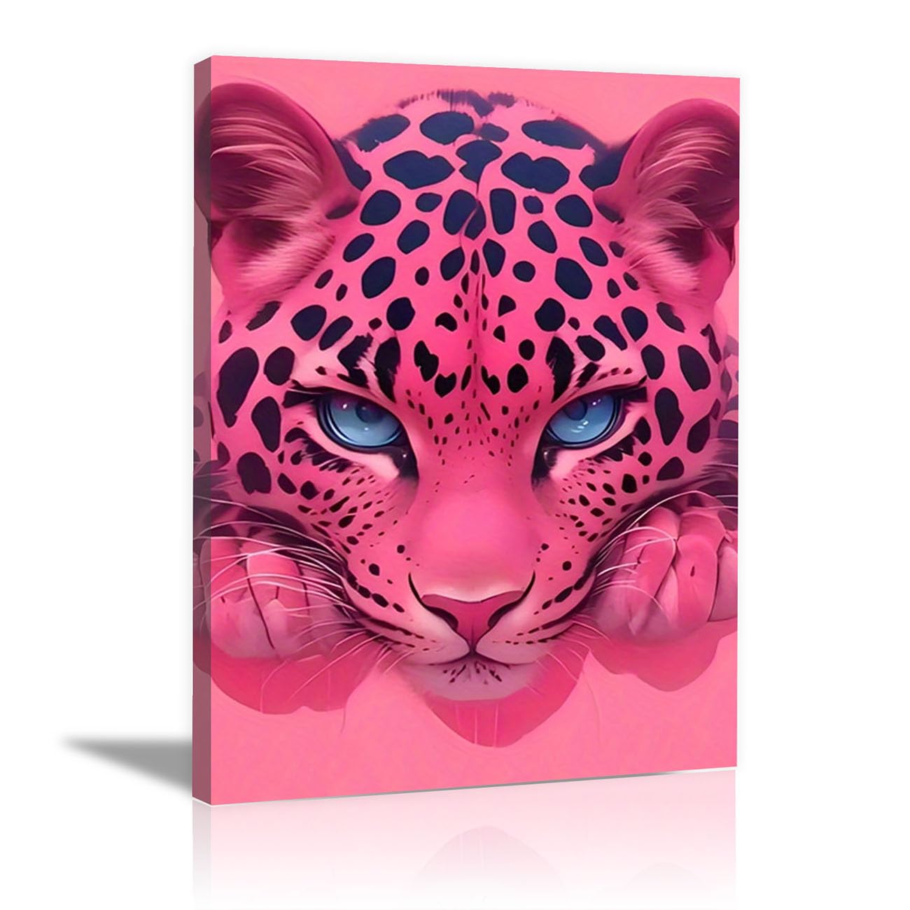 TODOAA Canvas Wall Art Wildlife lion Picture Pink Leopard Face Painting Paintings Canvas- Farmhouse Art Prints- Animal Nursery Wall Prints Poster for Living room(Pink 22)-30x40cm Framed — image 1