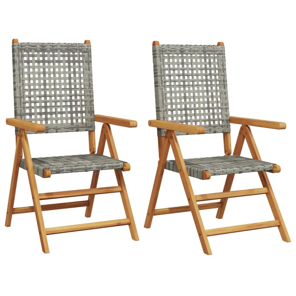 vidaXL Sillas de jardín 2 uds Madera Maciza de Acacia ratán PE Gris, Asiento de jardín, Asientos al Aire Libre, Silla Plegable, Asientos de jardín