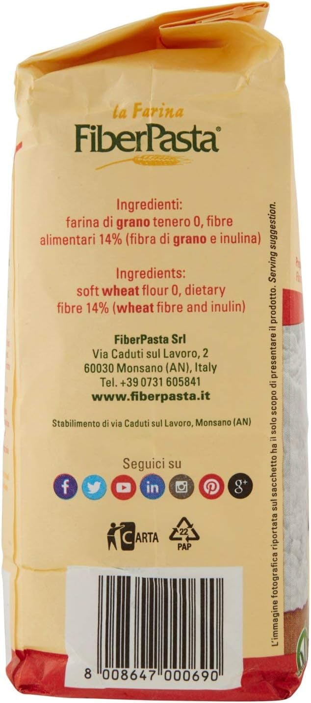 Italian Gourmet farina Mehl con fibre a indice glicemico 10 x 500g | Preparato di grano tenero, ballaststoffreich, per pane pizza dolci und, Gesamtnettogewicht 5 kg + Kostenlos Polpa 400g