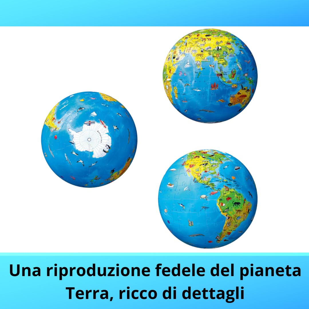 Ravensburger - Puzzle 3D Globo Terrestre Impara La Geografia Con Gli Animali | Puzzle 3d Bambini A Partire Dai 6 Anni | Modellismo Da Costruire Bambini Di 180 Pezzi | Regalo Bambino 6 Anni E Più