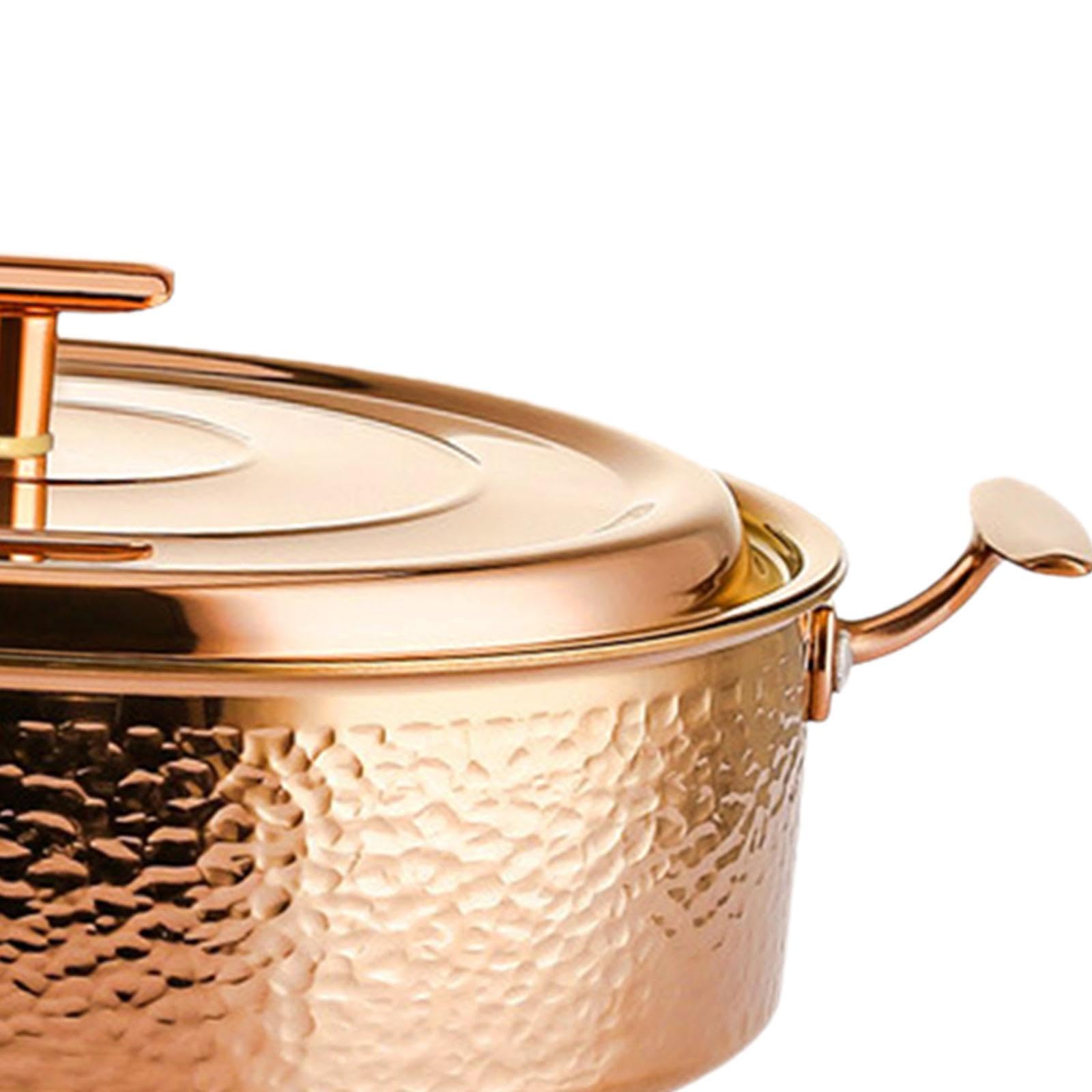 Gehämmertes Kupfer Speisenwärmer Induktionskochgeschirr, Robustes Kochgeschirr, Dickwandiger Suppentopf, Praktisch für Partys, Gold M