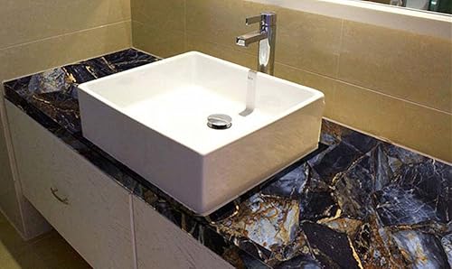 Miniatura 4 de Moyishi Vinilo autoadhesivo con aspecto de granito, película de mármol brillante, para encimera, despegar y pegar, 15.8 x 118 pulgadas (azul oscuro)