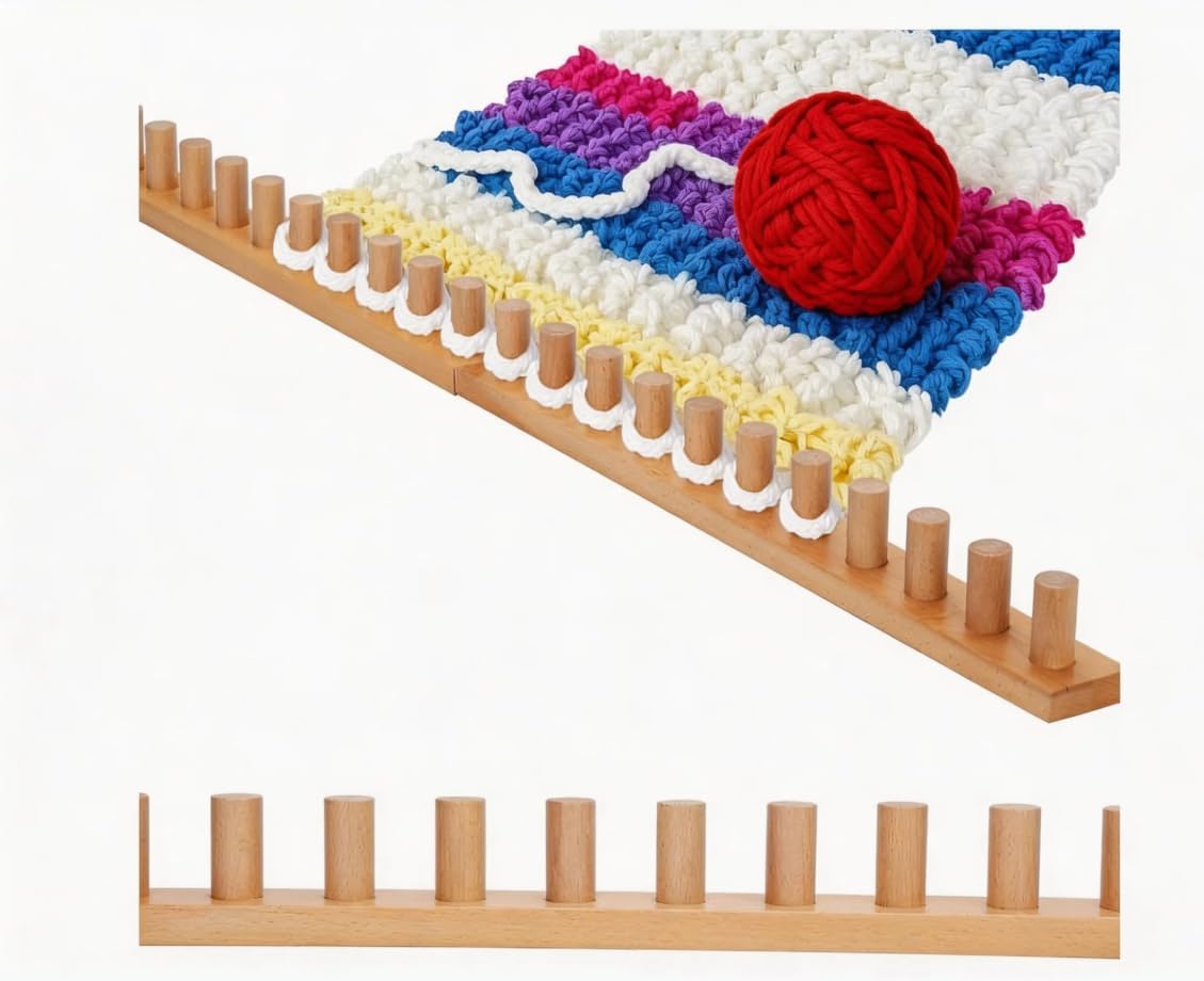 Sienson 52" Chunky Knitting Loom for Blanket Making – Foldable Wood Frame, Portable DIY Hand Knitting Kit for Beginners, Reusable Blanket Loom for Bulky Yarn Crafts & Gifts