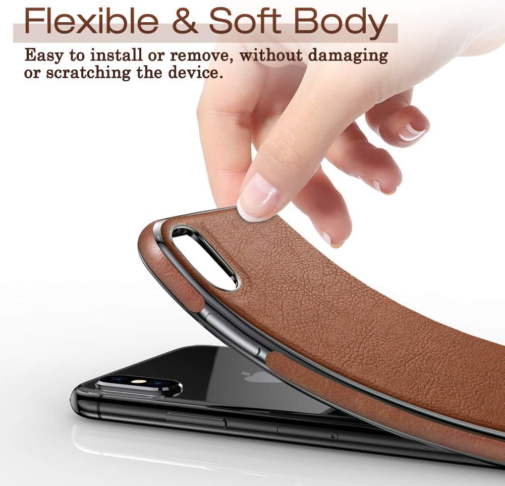 LOHASIC for iPhone Xs Max Case, Premium Leather Slim Luxury Flexible Defender Anti-Slip Soft Grip Scratch Resistant Protective Cover Cases Compatible with iPhone Xs Max (2018) 6.5 inch - Brown