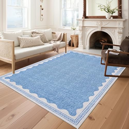 GarveeHome Scalloped 8x10 Rug for Living Room Washable Non-Slip Solid