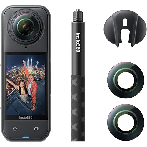 Insta360 X5 Replacement Lens Bundle - Waterproof 8K 360° Action Camera, Leading Low Light, Invisible Selfie Stick Effect, Rugged & Replaceable Lens, 3-Hour Battery, Clear Audio, Stabilization