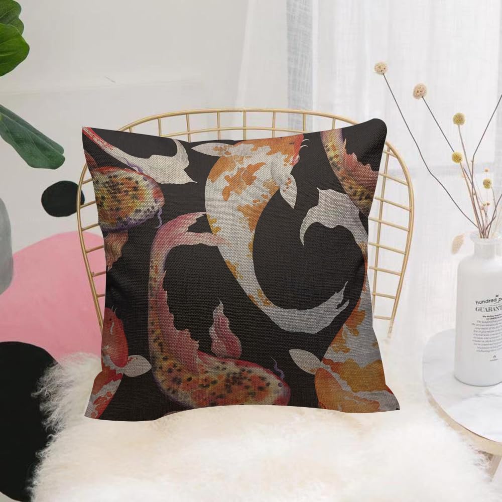 HYOSXW Cushion Cover,Throw Pillow Case Home Decorative for Living Room Bedroom Sofa Chair 16X16 Inch,Koi fish, koi fish with retro patterns created by ink wash painting,Pillowcase 40X40cm