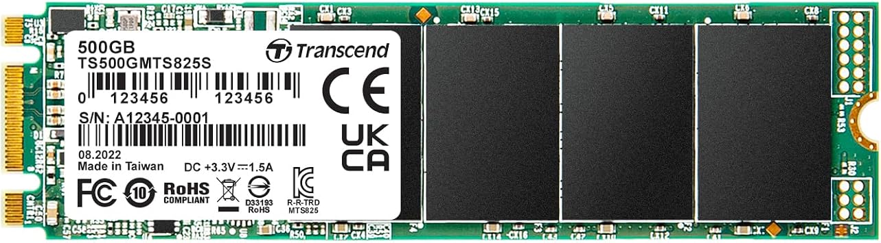 Transcend MTS825 500GB M.2 2280 SATA III SSD, Up to 530MB/s, Compatible w/Ultrabook Laptop PC Desktop, 3D TLC NAND Flash Internal Solid State Drive, LDPC/Error Correction ECC/B+M Key/SLC Cache
