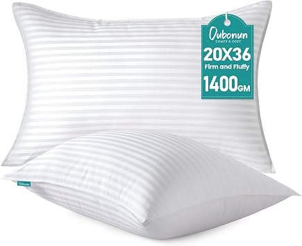Oubonun King Size Pillows Set of 2 - Fluffy & Supportive Down Alternative Pillows with Zippered Cotton Cover - Breathable and Cool for All Sleeping Positions - Machine Washable - 20"x36"