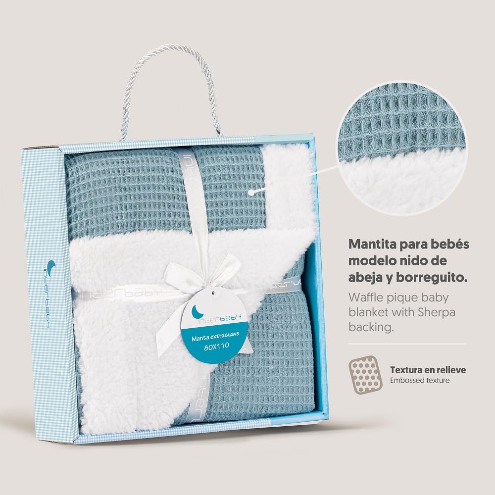 Interbaby - Koc dla noworodka | Koc bawełniany dla niemowląt i poliester, aksamit, miękki, wygodny, ciepły | Koc miesiąca dla niemowląt 80 x 110 cm, do łóżeczek, wózków | Plaster pszczół + naftowym