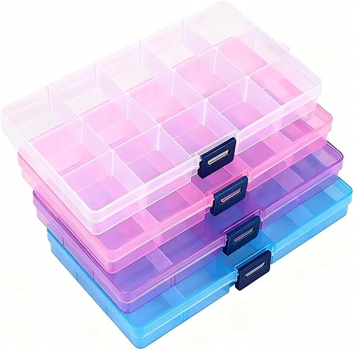 Vista 26 de IOOLEEM Caja organizadora de cuentas de plástico con 18 rejillas ajustables, caja organizadora de almacenamiento, divisores para manualidades