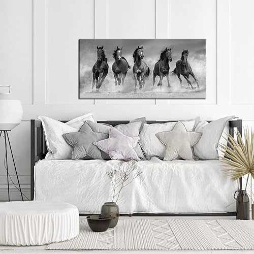 Miniatura 3 de iLOOKLiKE Lienzo grande con diseño de caballo corriendo, pinturas en blanco y negro, arte moderno de animales salvajes para sala de estar,