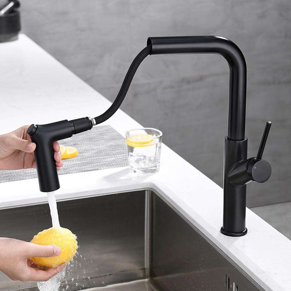 Robinet de cuisine noir anti-éclaboussures avec douchette flexible en laiton pour évier