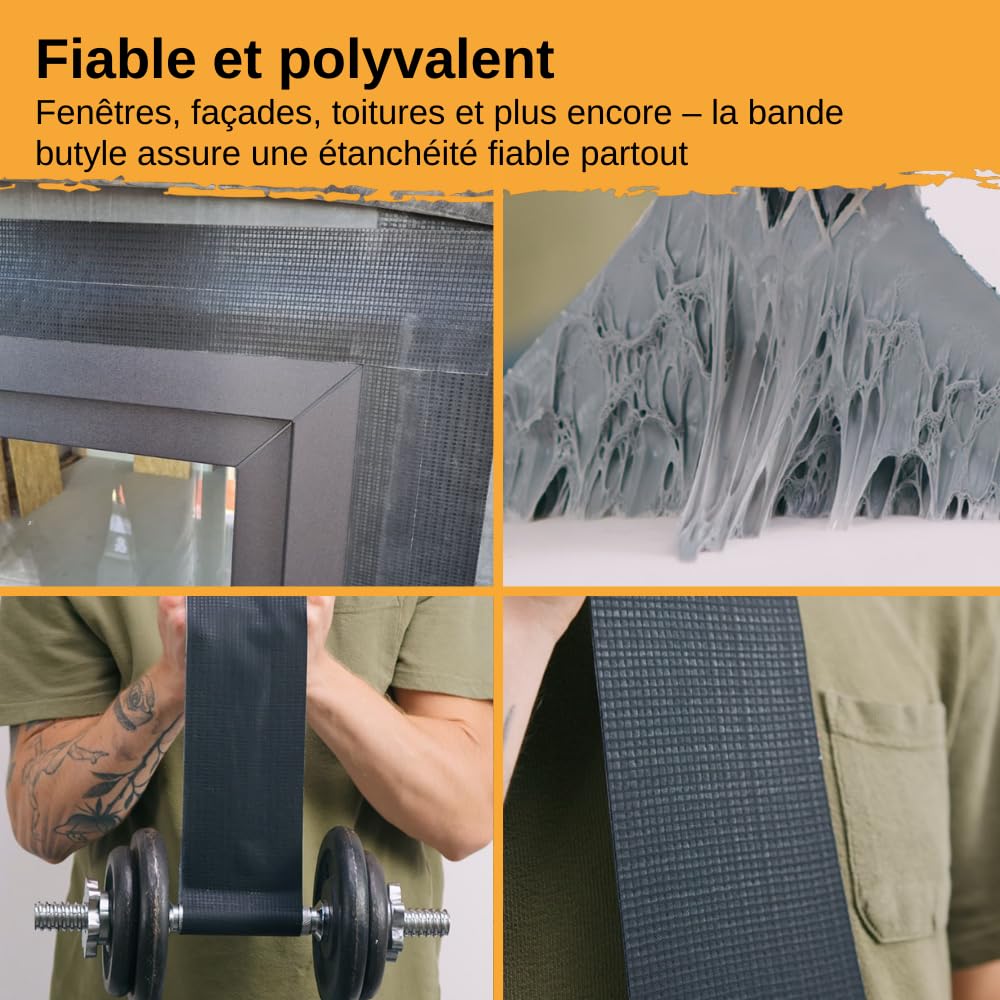 Nastro butilico EPDM impermeabilizzante – scotch anti perdite adesivo 10 cm x 5 m – aderisce su PVC, legno, metallo, cemento – nastro adesivo impermeabile esterno per riparazioni
