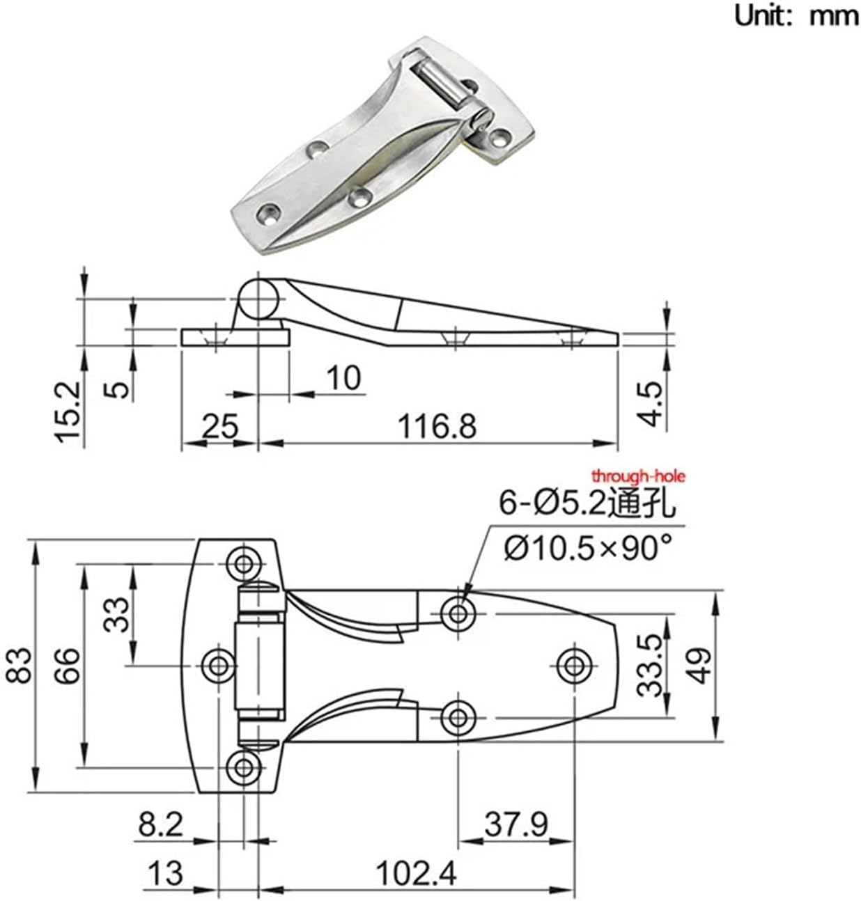 Stainless Steel Freezer Door Hinge Container Door Hinge 304 Stainless Steel Heavy Duty Hinge 1Pcs(304 SS)