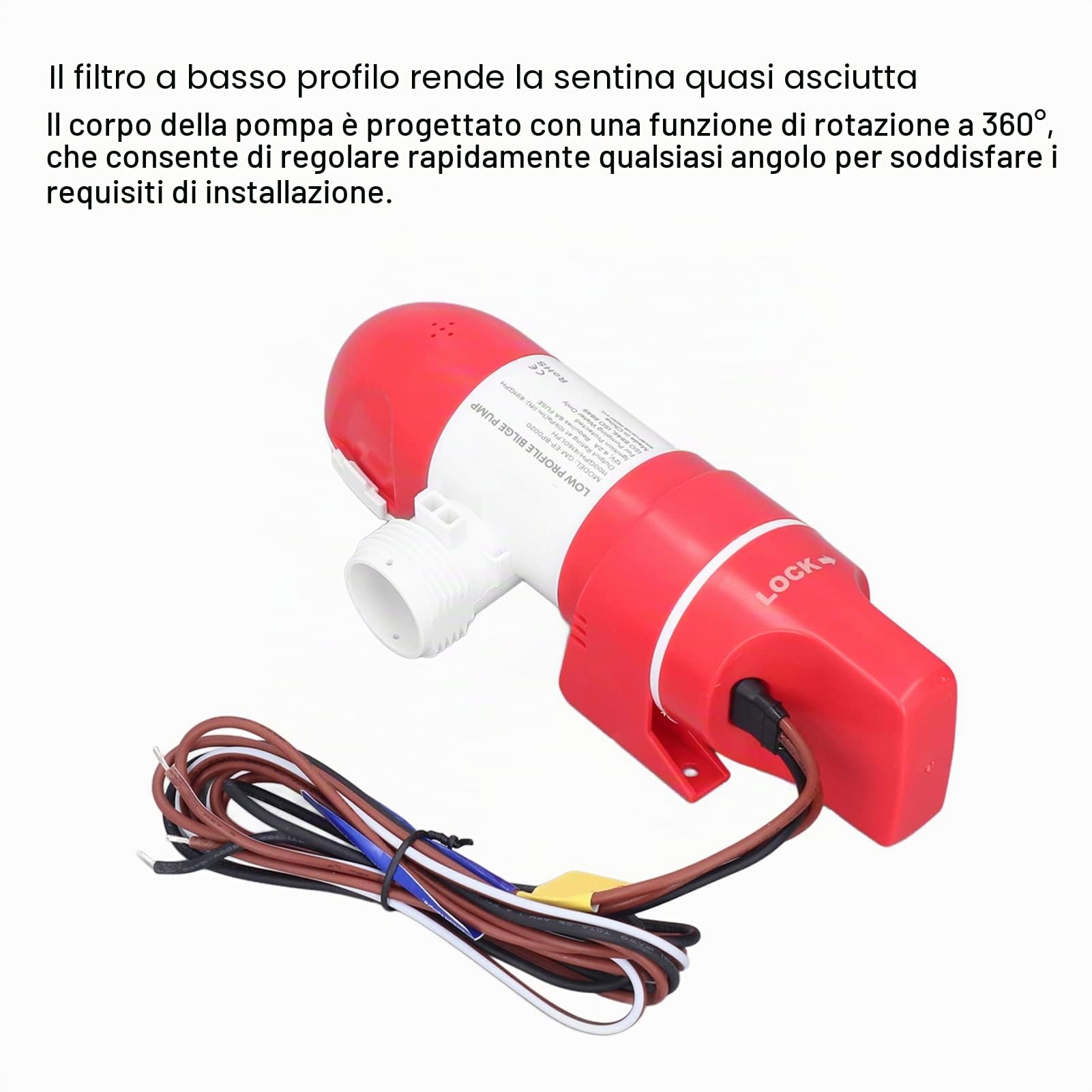 Pompa di sentina Water Sense, pompa di sentina a basso profilo in acciaio inossidabile per barche per camper
