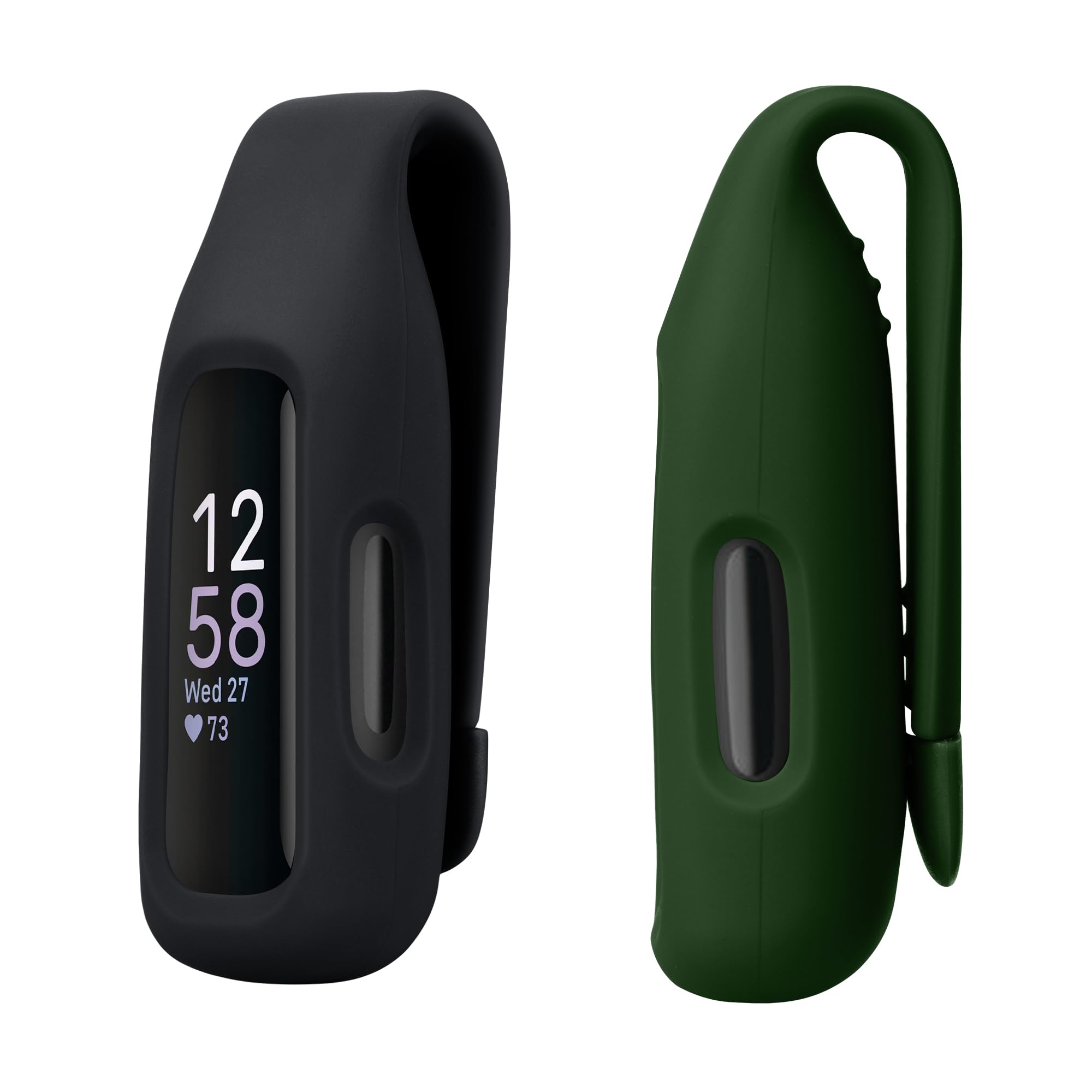 kwmobile 2X Clip Holders Compatible with Fitbit Inspire 3 / Inspire 2 / Ace 3 - Clip-On Holder Replacement Set - Black/Dark Green-image-39