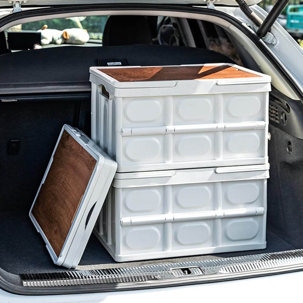 Outdoor Camping Faltbox mit Holzdeckel Auto Aufbewahrungsbox Haushalt Organizer Behälter Outdoor Werkzeugkiste 56L