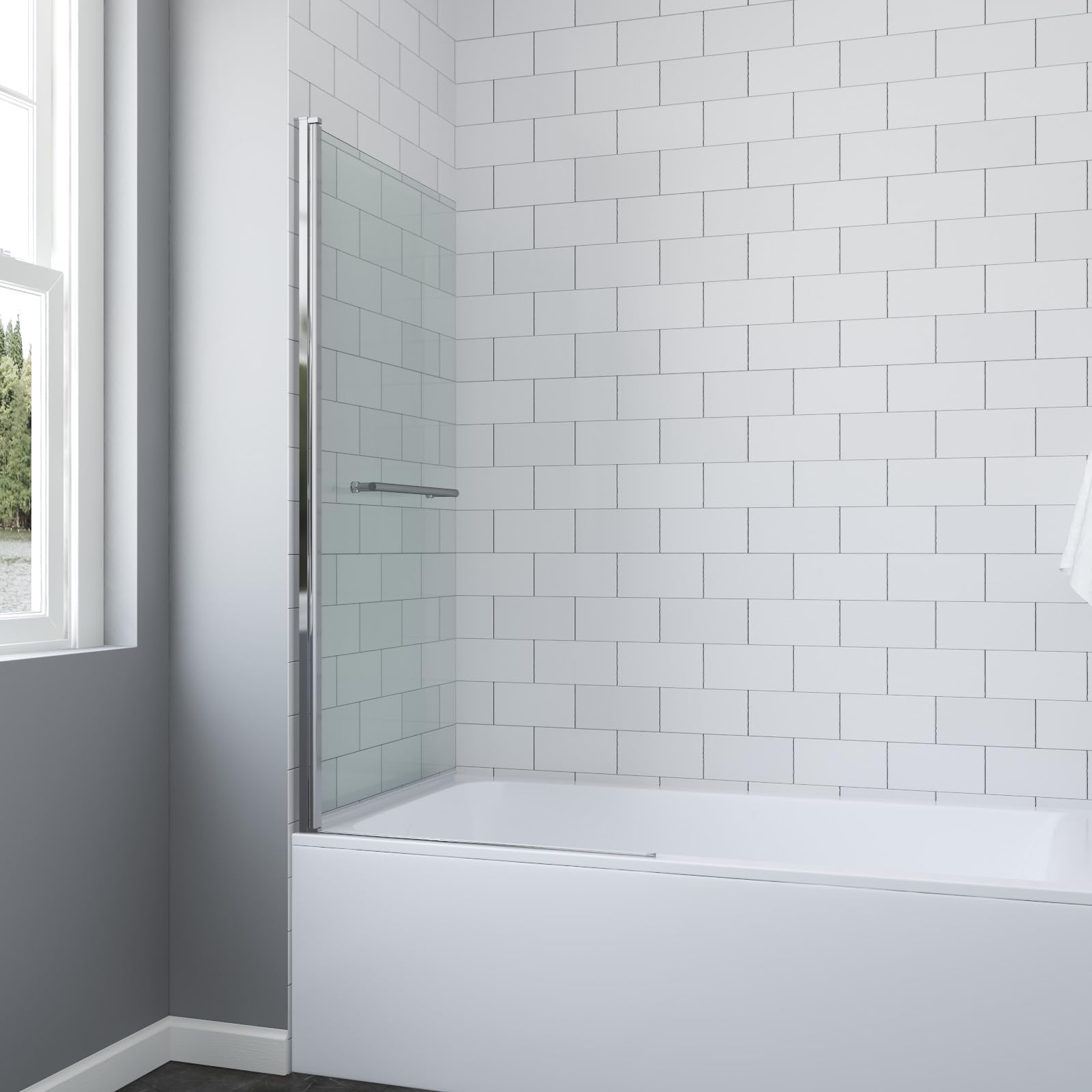 AQUABATOS Duschwand für Badewanne 1-Teilig mit Handtuchhalter 80 x 150 cm Badewannenaufsatz Duschabtrennung Duschtrennwand Sicherheitsglas 8 mm klar mit NANO-Beschichtung Chromoptik