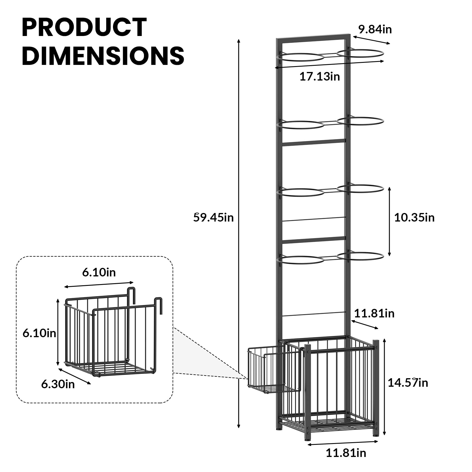 CADUKE Scaffale per pallacanestro, da garage, con cestini, rack sportivo con supporto per palloni, per basket, calcio, pallavolo, calcio, racchette, per interni/esterni, nero