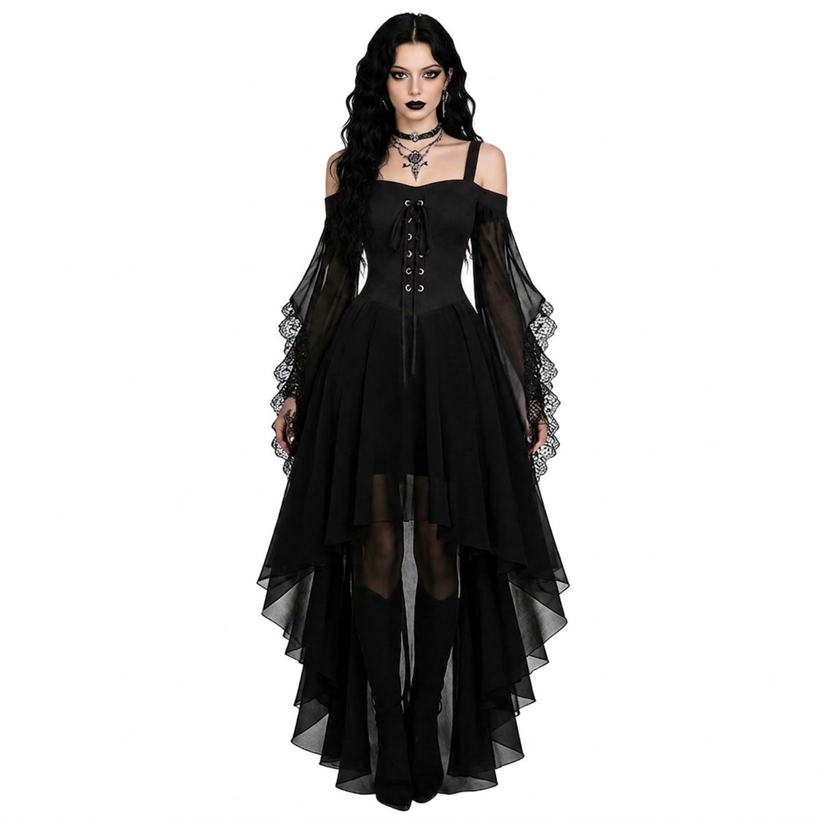 Halloween Costumes Adult Women Dresses Vintage Gothic Steampunk Lace Up Corset Medieval Renaissance Batwing Sleeve Plus Size Fancy Victorian Witch Cocktail Elegant Boho A-line Chiffon Cosplay