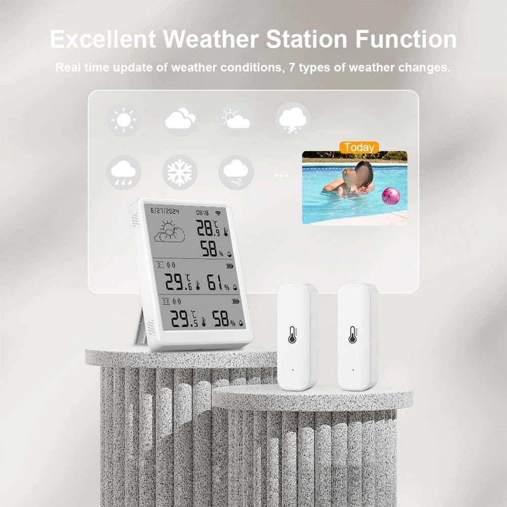 Per Tuya WiFi igrometro termometro stazione, RF433 kit sensore wireless con grande schermo LCD, distanza di trasmissione 100 m, controllo intelligente app per serra (1 monitor + 10 sensore)
