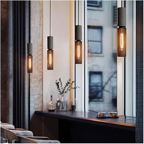 Miniatura 4 de RIPPOU Moderna lámpara colgante de hormigón, con pantalla de metal, lámpara colgante de cemento, lámpara industrial con acabado gris, para cocina,