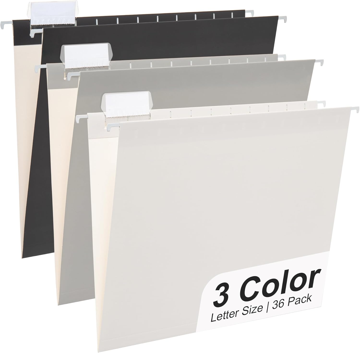 Y YOMA 36 Pack Gradient Hanging File Folders Letter Size Decorative Hanging Folder Pretty File Folder Organizer for Filing Cabinet Office Home with 1/5-Cut Adjustable Tabs, Ash Grey