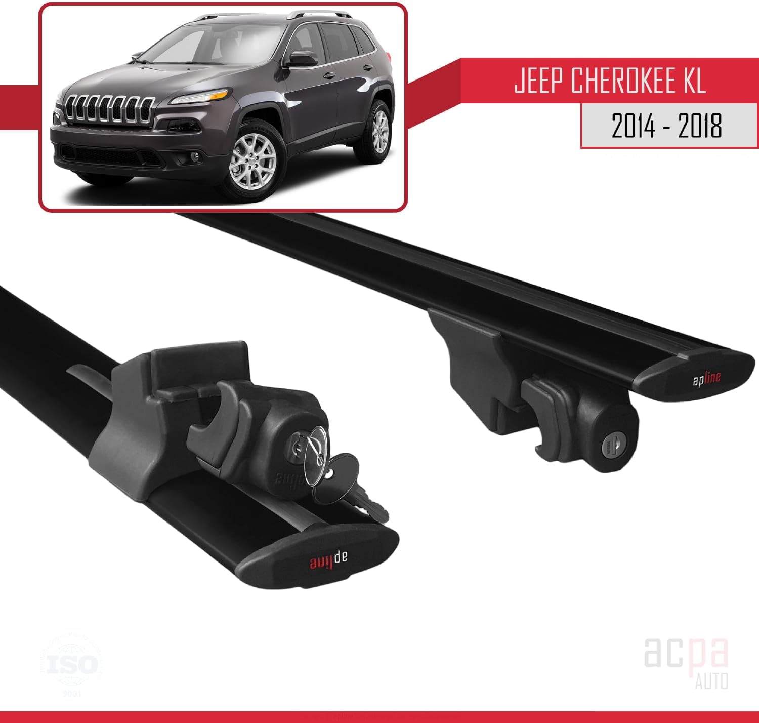 Compatible with Jeep Cherokee (KL) 2013-2018 Roof Rack Hook Luggage Rack Railing Rack with Key Aluminium Black