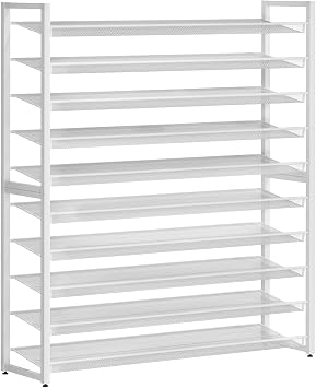 Metal Shoe Rack,Large 10 Tier Shoe Organizer, Heavy Duty Metal Stackable Shoe Storage Vertical Shoe Rack for Closet Front Door Entrance,Entryway,GarageUp to 62 Pairs,White