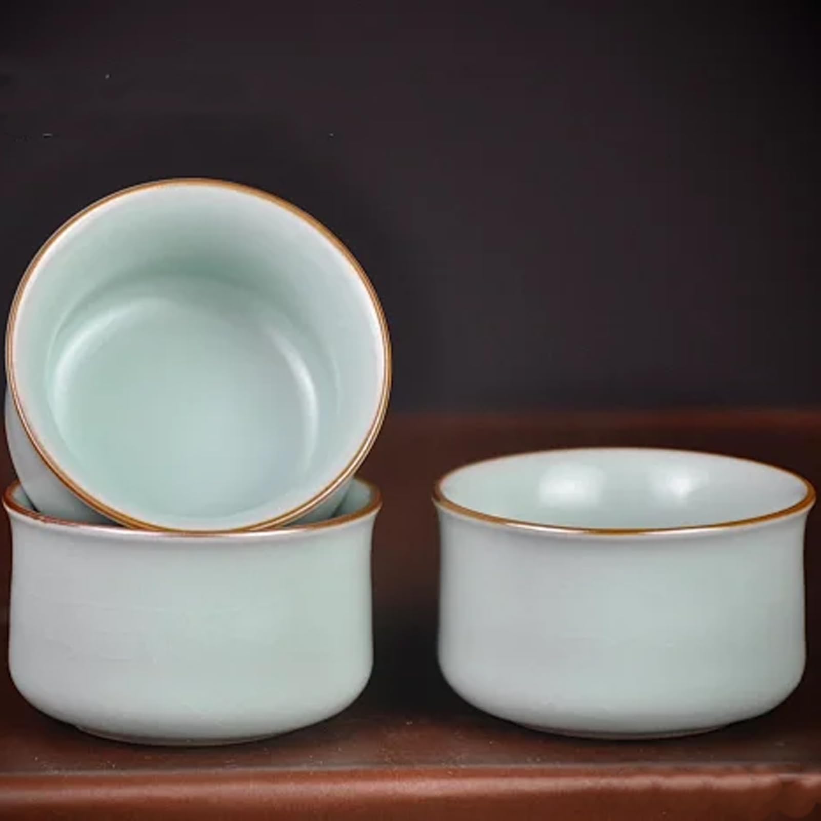 Juego de té de cerámica china, cubierta de cuenco de porcelana Ru cian claro, 6 tazas de té con bolsa de regalo, regalos originales, juego de té único para adultos/amantes del té/mujeres/hombres