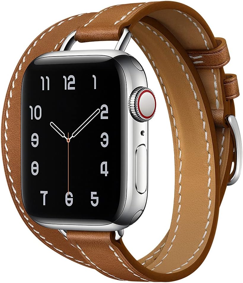Double Leather Band Compatible with Apple Watch 38/40/41mm 42/44/45mm,Women Slim Leather Watch Strap Double Tour Bracelet Replacement for iWatch SE Series 7 6 5 4 3 2 1