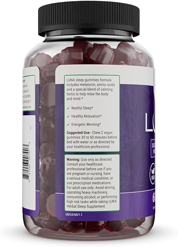 Miniatura 9 de Nested Naturals Luna Sleep Gummies - Gomitas de Melatonina No Formadoras de Hábito de 3mg con L-Teanina, Raíz de Valeriana, GABA y Melisa - Gomitas