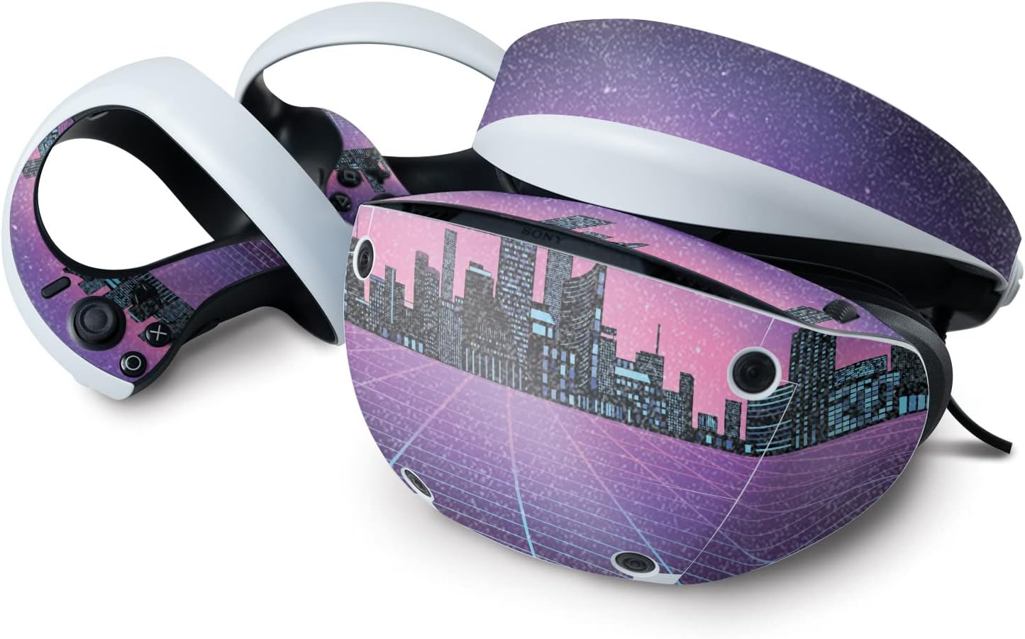 MightySkins Glossy Glitter Skin Compatible with Sony Playstation VR2 - Synthwave City | Protective, Durable High-Gloss Glitter Finish | Easy to Apply & Change Styles | Made in The USA