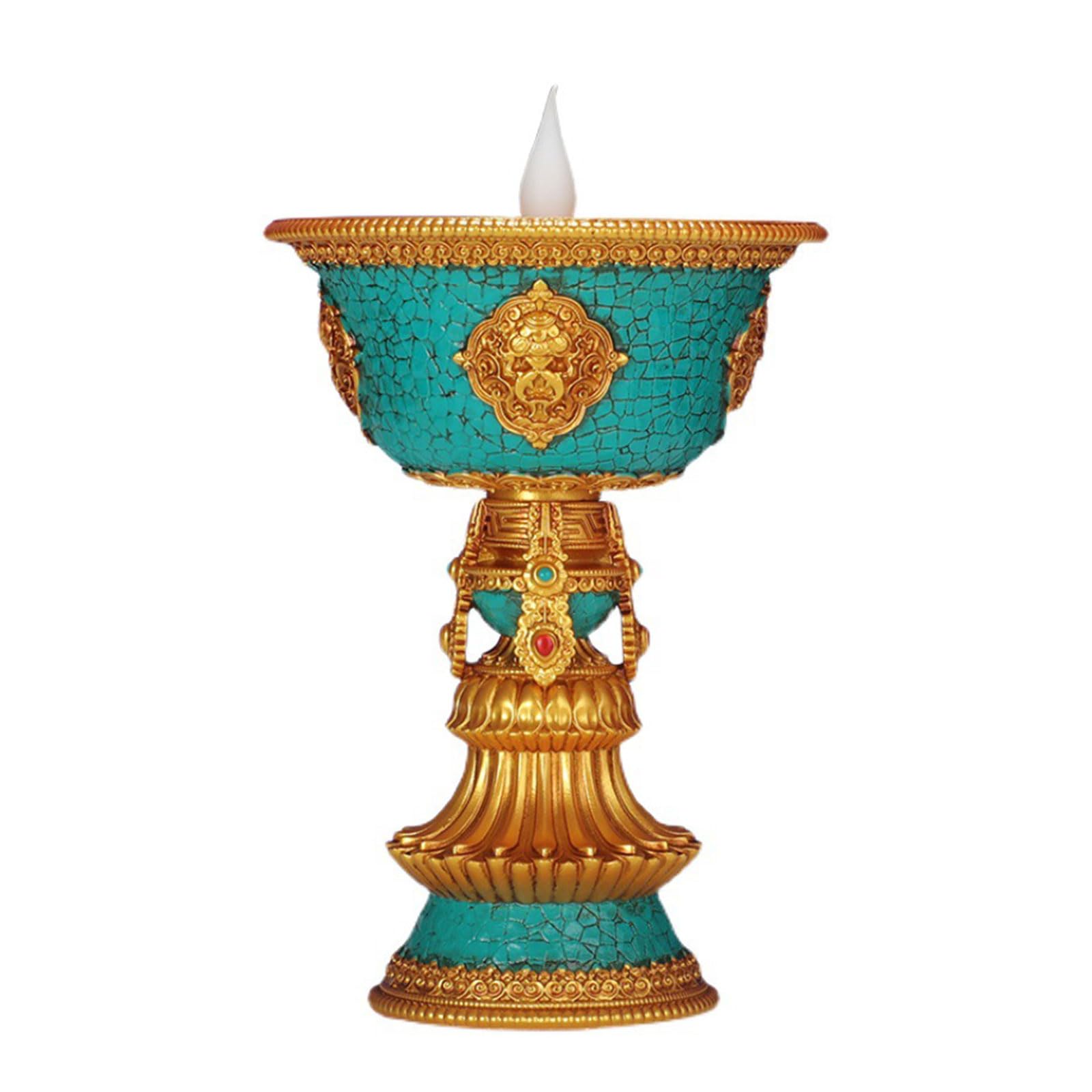 BEIDUOYANG Rechargeable Holder Tibetan Electronic Butter Lamp Buddhist Table Centerpiece LED Simulated Flame Home Decorations Electronic Butter Lamp