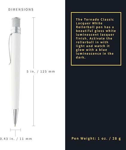 Miniatura 3 de Retro 1951 Tornado Classic Lacquer Bolígrafo Rollerball - Blanco  Brilla en la oscuridad