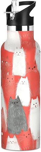 Miniatura 21 de Sweet Russian Blue Cats - Botellas de agua con aislamiento al vacío de doble pared blanca con pajitas a prueba de fugas, sin BPA, a prueba de fugas,