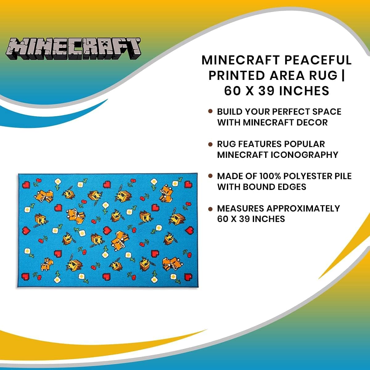 Ukonic Minecraft Mob Printed Area Rug | Indoor Floor Mat, Accent Rugs for Living Room and Bedroom, Home Decor for Kids Playroom | Video Game Gifts and Collectibles | 60 x 39 Inches