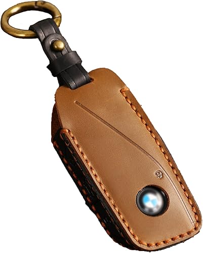 Funda de cuero para llavero de automóvil, compatible con BMW 2023, nuevo X7 I7 XI 7 Series Funda de cuero hecha a mano con 4 botones, color marrón