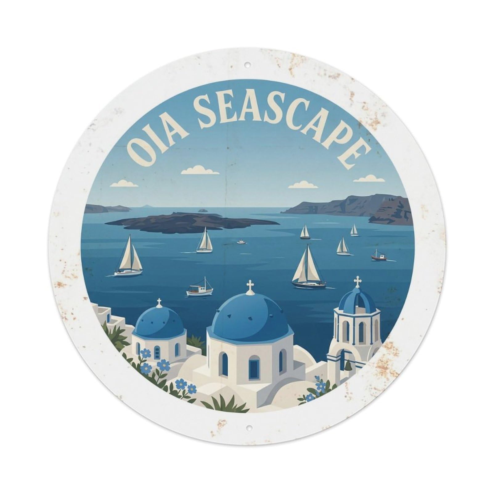 Vintage Travel Oia Santorini Seascape Metal Tin Sign